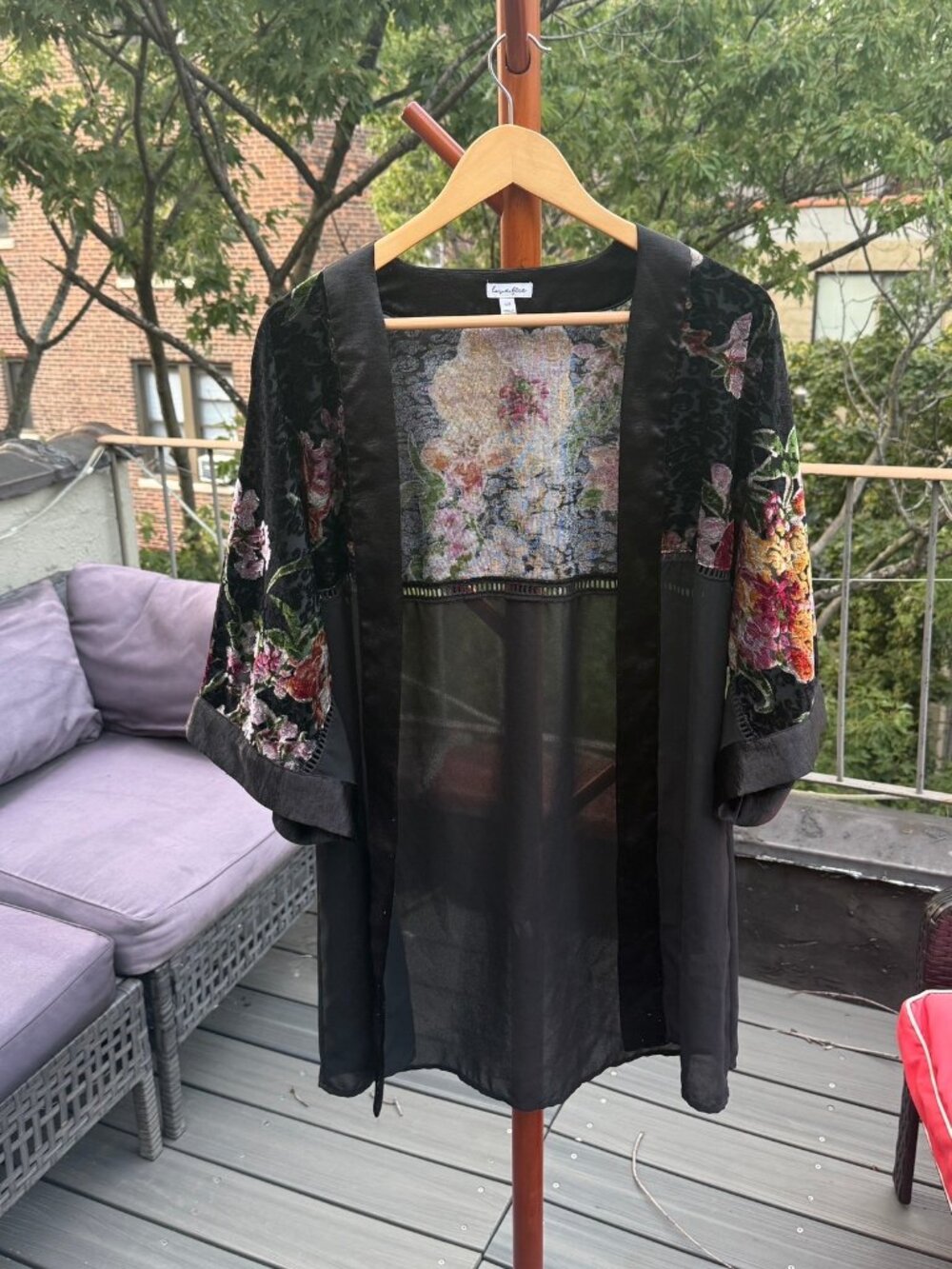 Moody Vintage Floral Devoré Velvet Kimono Duster | Sheer Open Fairy Cardigan
